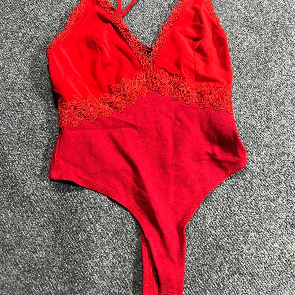 NBD X Naven Bodysuit Red Lace Zip Adjustable Straps XXS